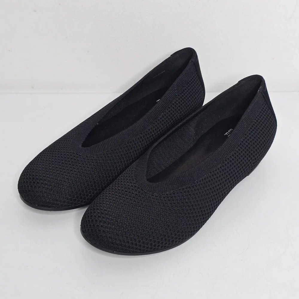 Eileen Fisher Ballet Flats‎ 6.5 Black Woven Knit Stretch Mesh Minimalist Shoes